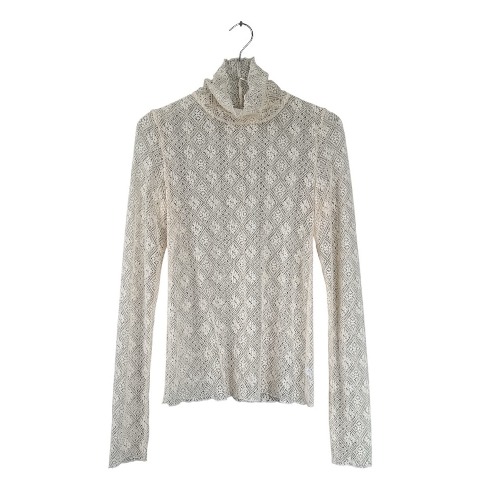 Free People Sweet Memories Ivory Sheer Turtleneck Top Size Medium